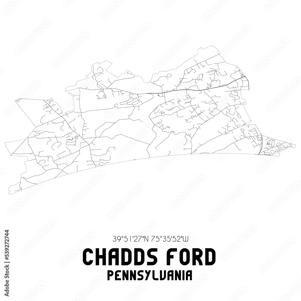 Chadds Ford Pennsylvania. US street map with black and white lines.