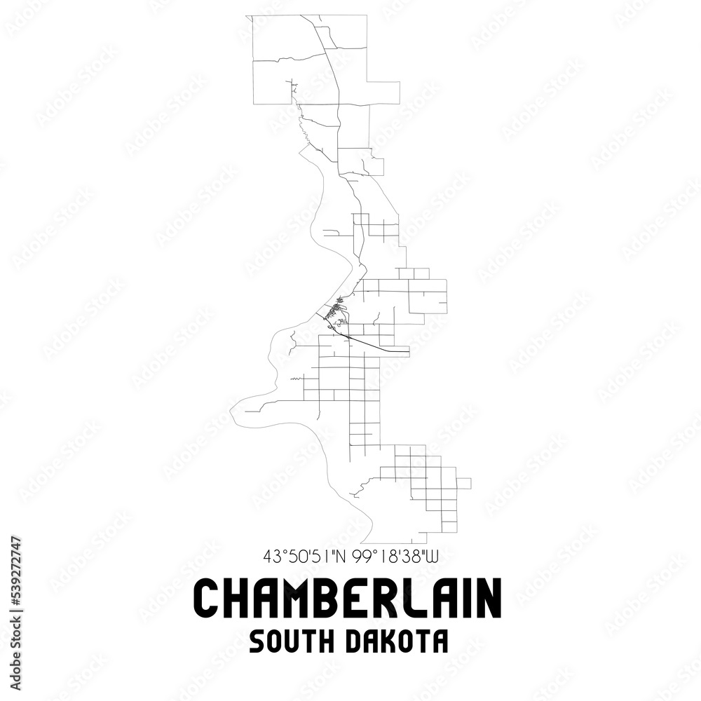 Chamberlain South Dakota. US street map with black and white lines.