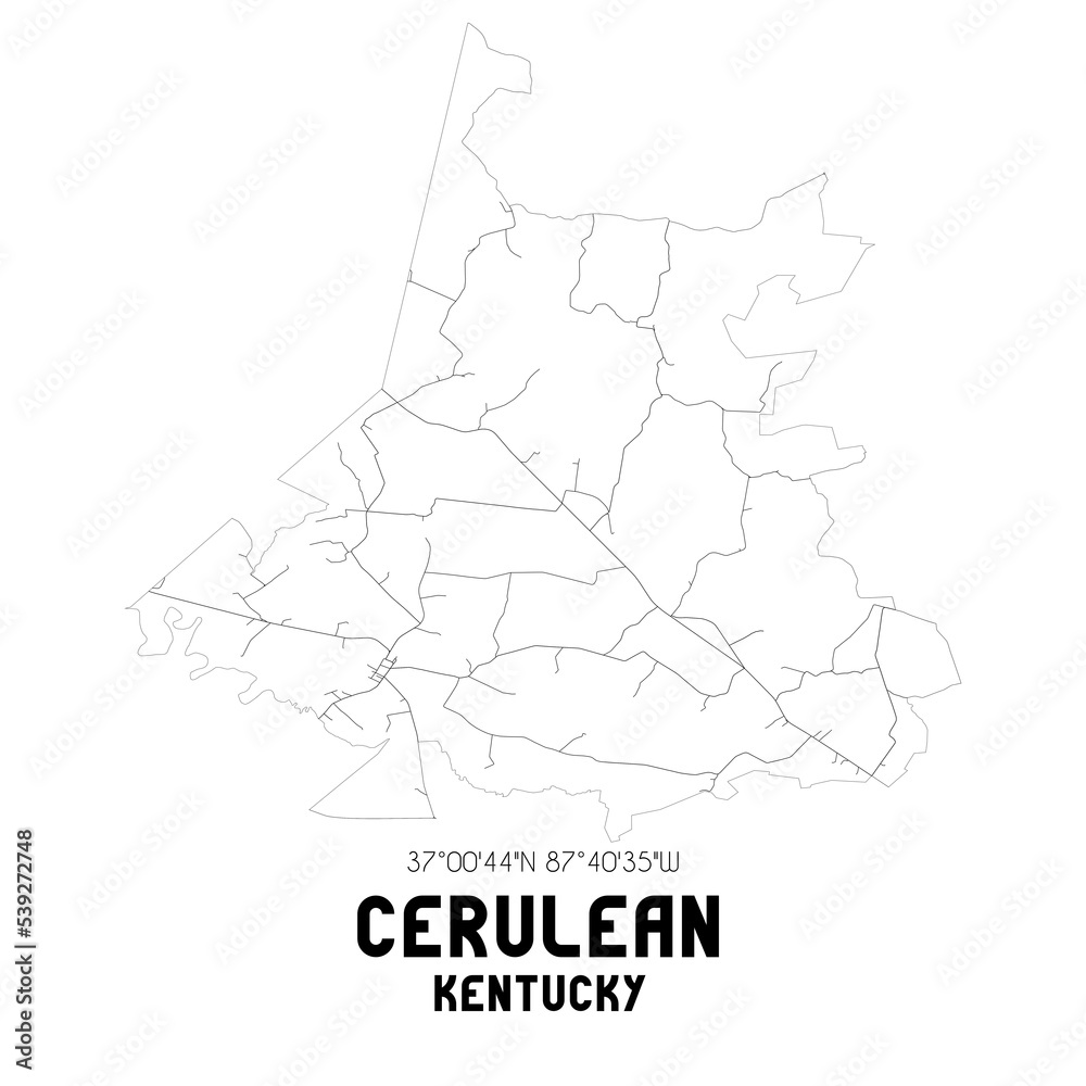 Cerulean Kentucky. US street map with black and white lines.