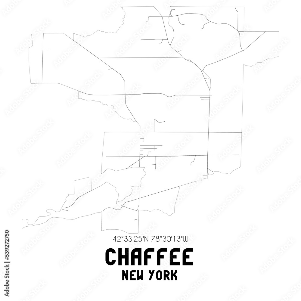 Chaffee New York. US street map with black and white lines.