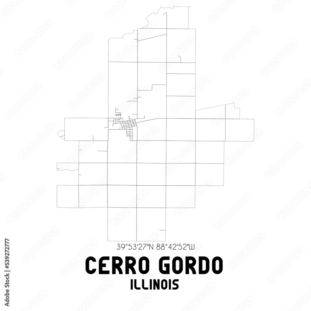 Cerro Gordo Illinois. US street map with black and white lines.