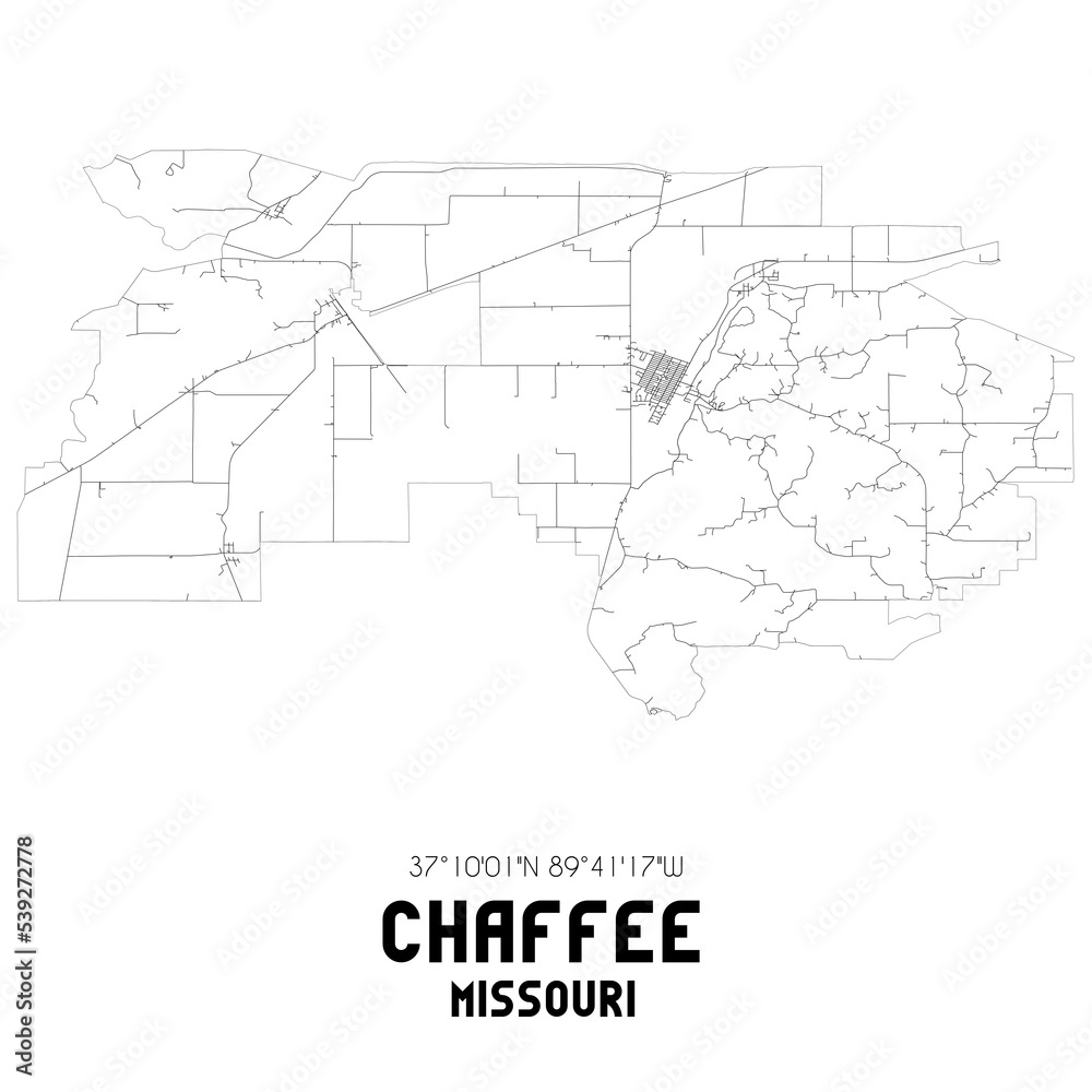 Chaffee Missouri. US street map with black and white lines.