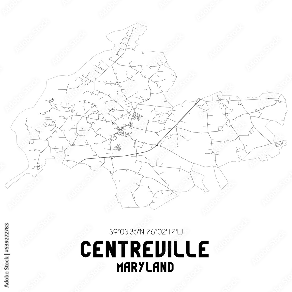 Centreville Maryland. US street map with black and white lines.