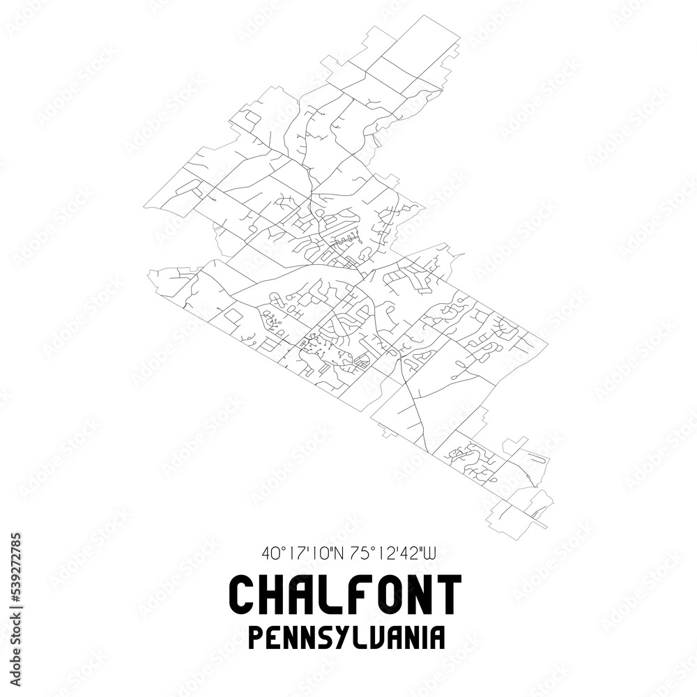 Chalfont Pennsylvania. US street map with black and white lines.