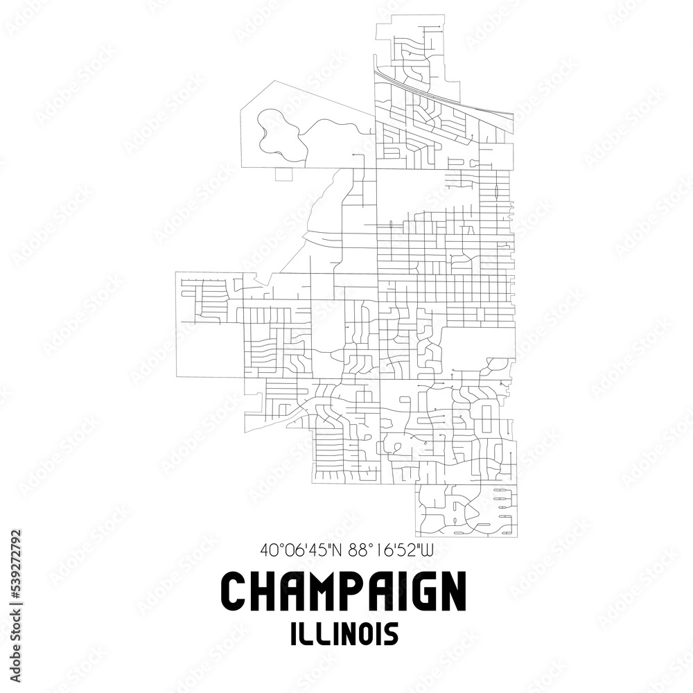 Champaign Illinois. US street map with black and white lines. Champaign Illinois. US street map with black and white lines.