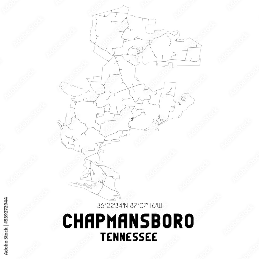 Chapmansboro Tennessee. US street map with black and white lines.