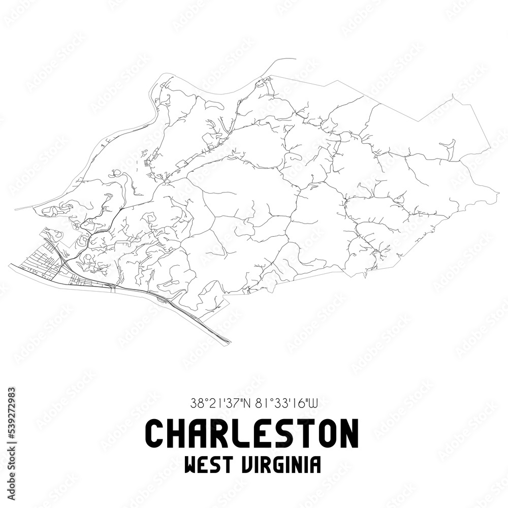 Fototapeta premium Charleston West Virginia. US street map with black and white lines.