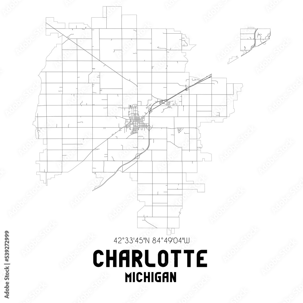 Charlotte Michigan. Us Street Map With Black And White Lines. Stock 