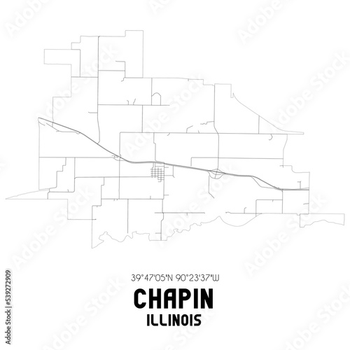 Chapin Illinois. US street map with black and white lines.