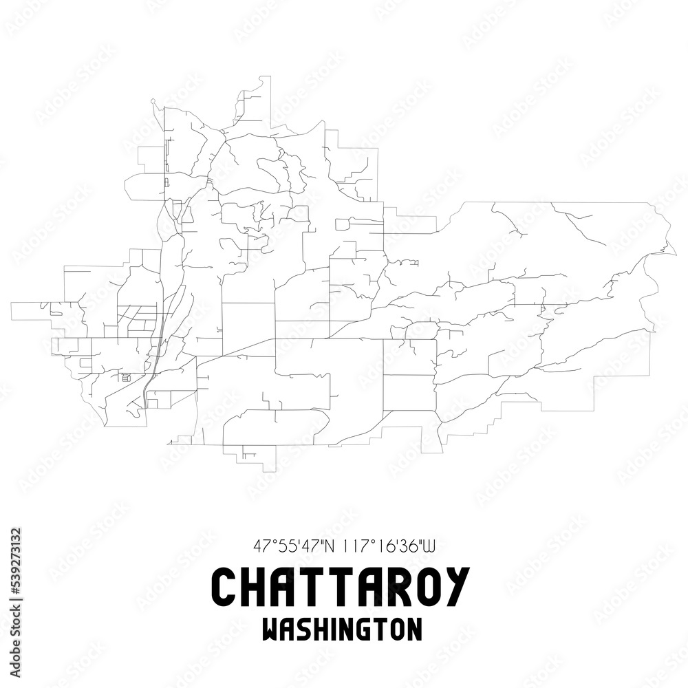 Chattaroy Washington. US street map with black and white lines.