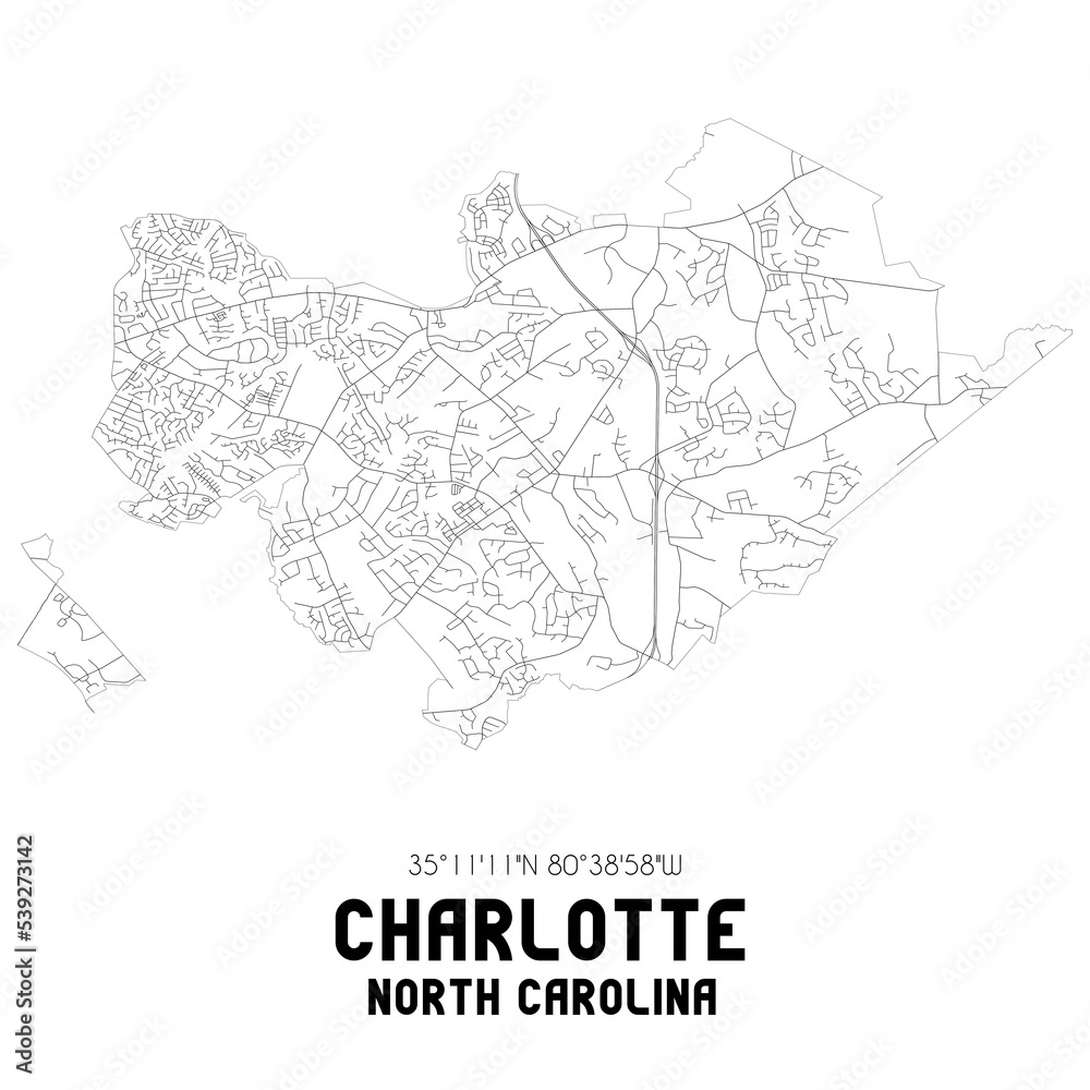 Charlotte North Carolina. US street map with black and white lines. Charlotte North Carolina. US street map with black and white lines.