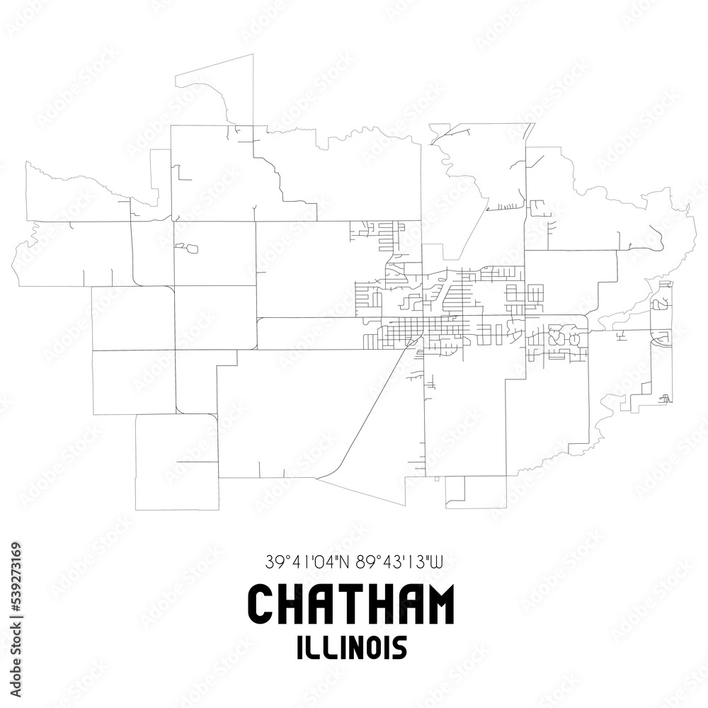Chatham Illinois. US street map with black and white lines.