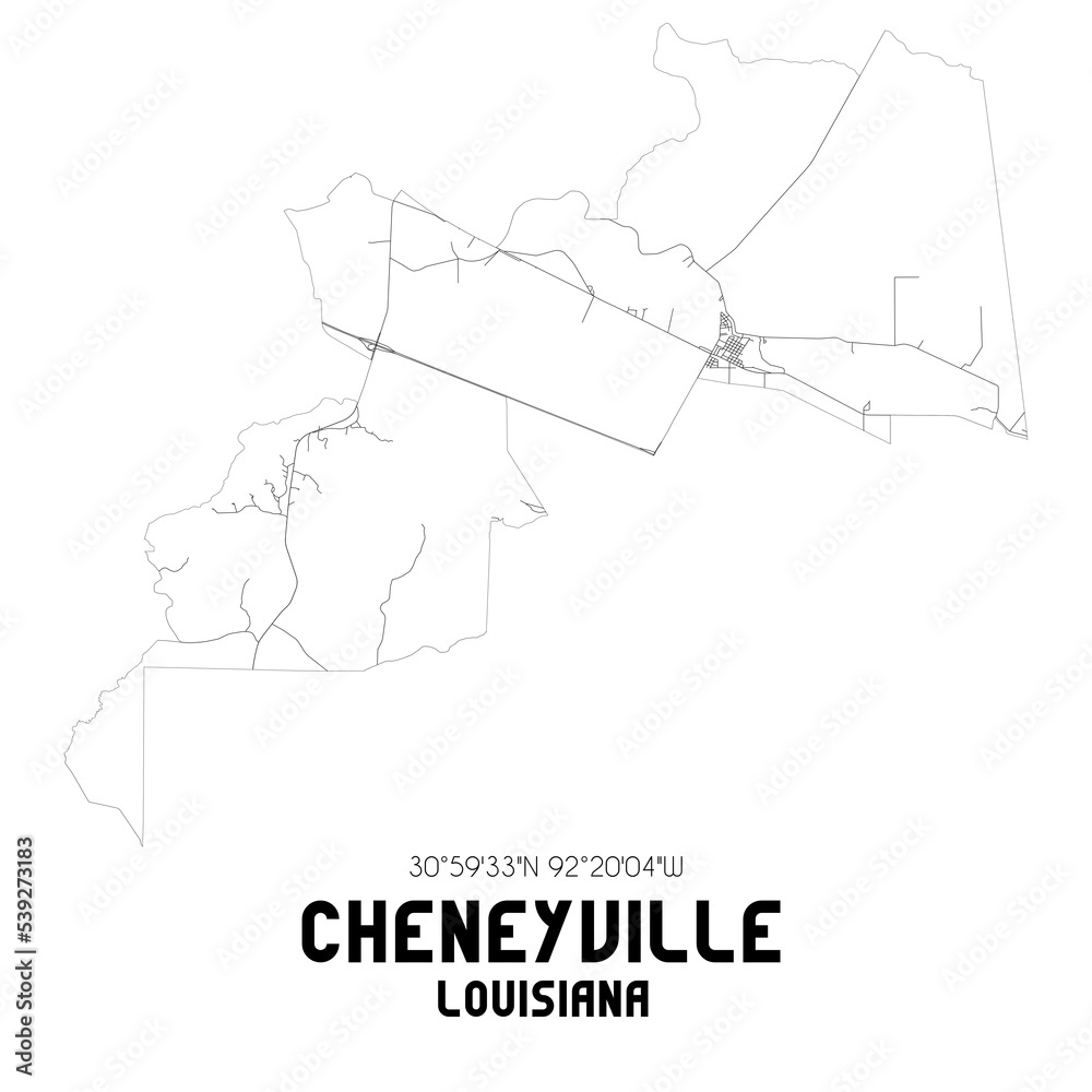 Cheneyville Louisiana. US street map with black and white lines.