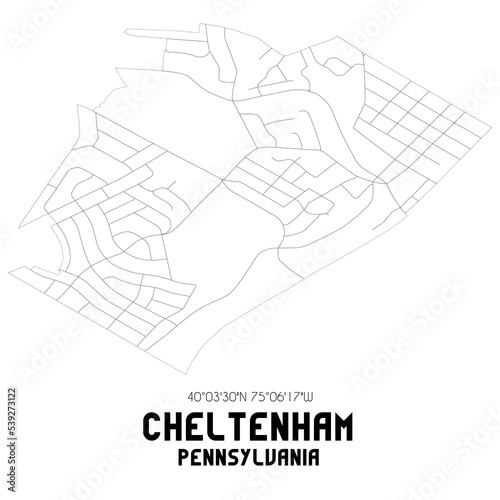 Cheltenham Pennsylvania. US street map with black and white lines. photo