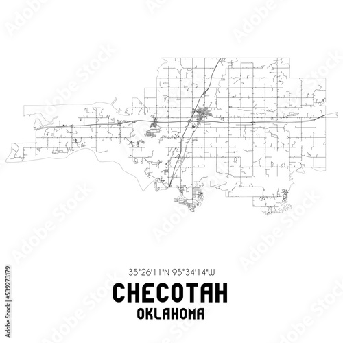 Checotah Oklahoma. US street map with black and white lines.