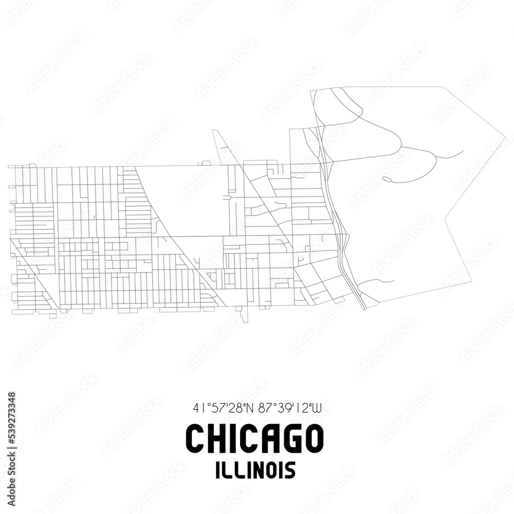 Chicago Illinois. US street map with black and white lines.