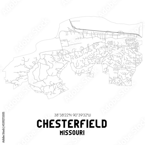 Chesterfield Missouri. US street map with black and white lines.