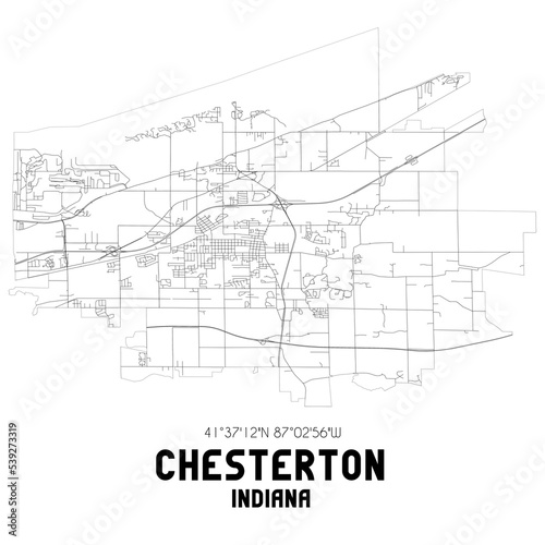 Chesterton Indiana. US street map with black and white lines.