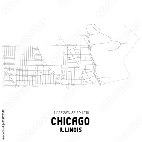 Chicago Illinois. US street map with black and white lines.