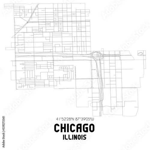 Chicago Illinois. US street map with black and white lines. photo