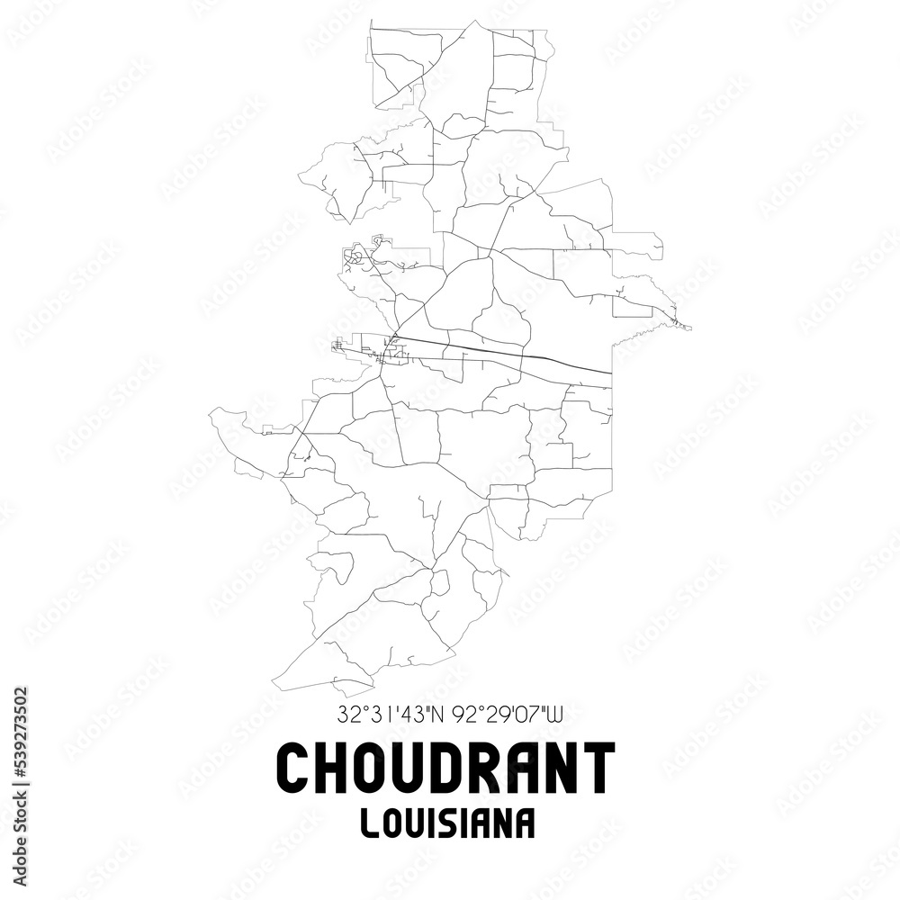 Choudrant Louisiana. US street map with black and white lines.