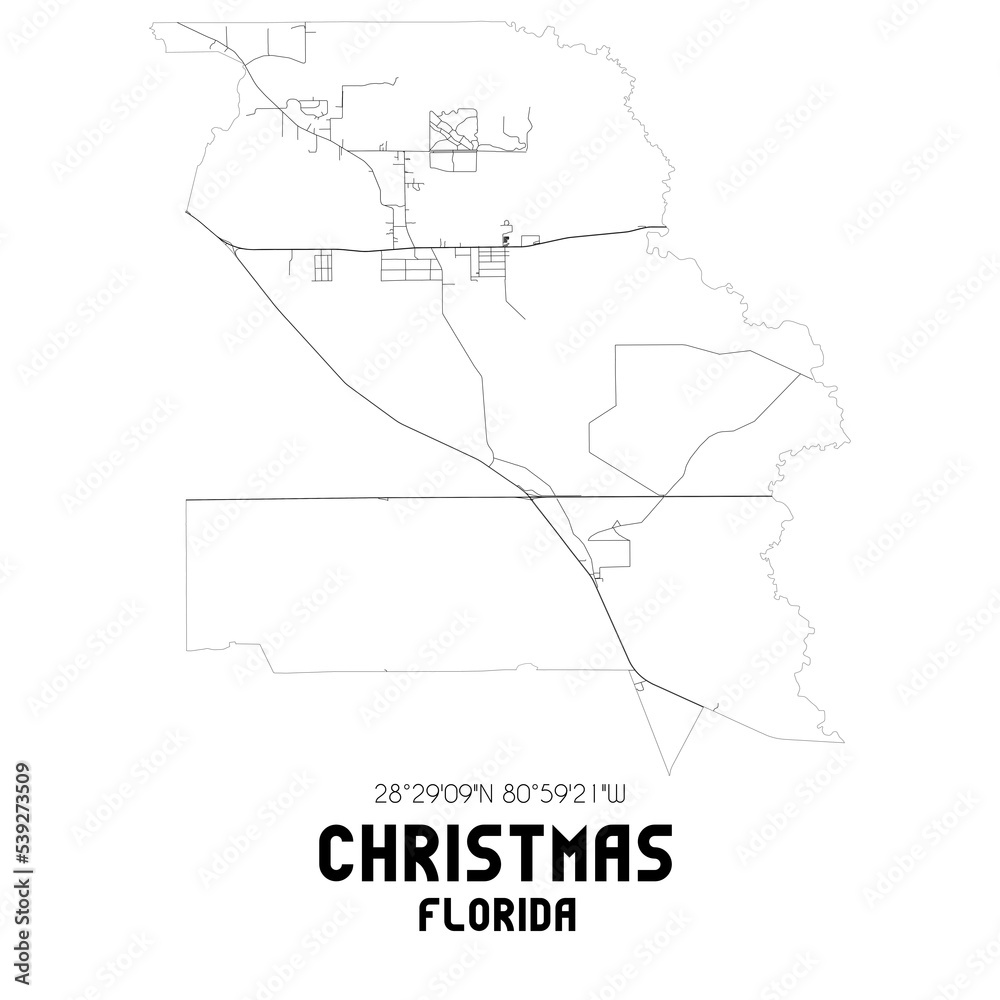 Christmas Florida. US street map with black and white lines.