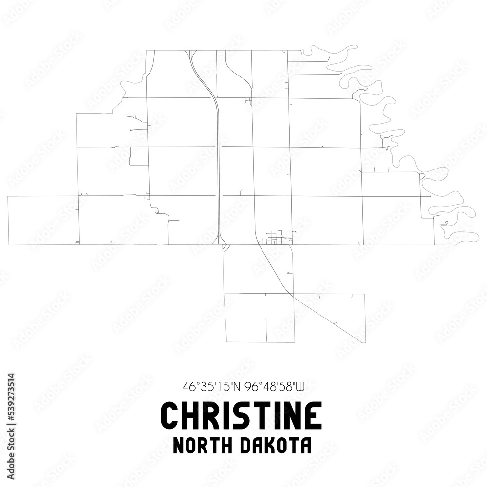 Christine North Dakota. US street map with black and white lines.