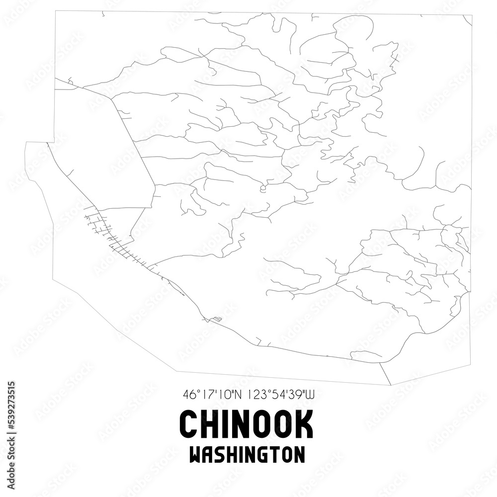 Obraz premium Chinook Washington. US street map with black and white lines.