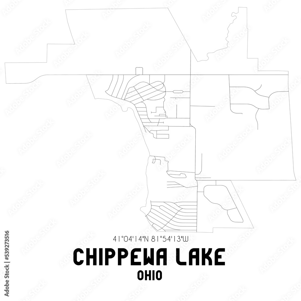 Chippewa Lake Ohio. US street map with black and white lines.