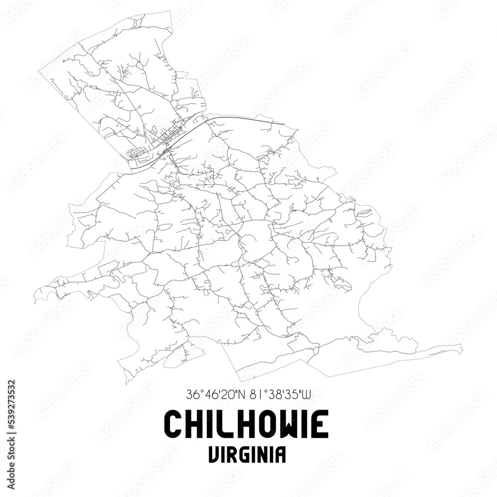 Chilhowie Virginia. US street map with black and white lines.