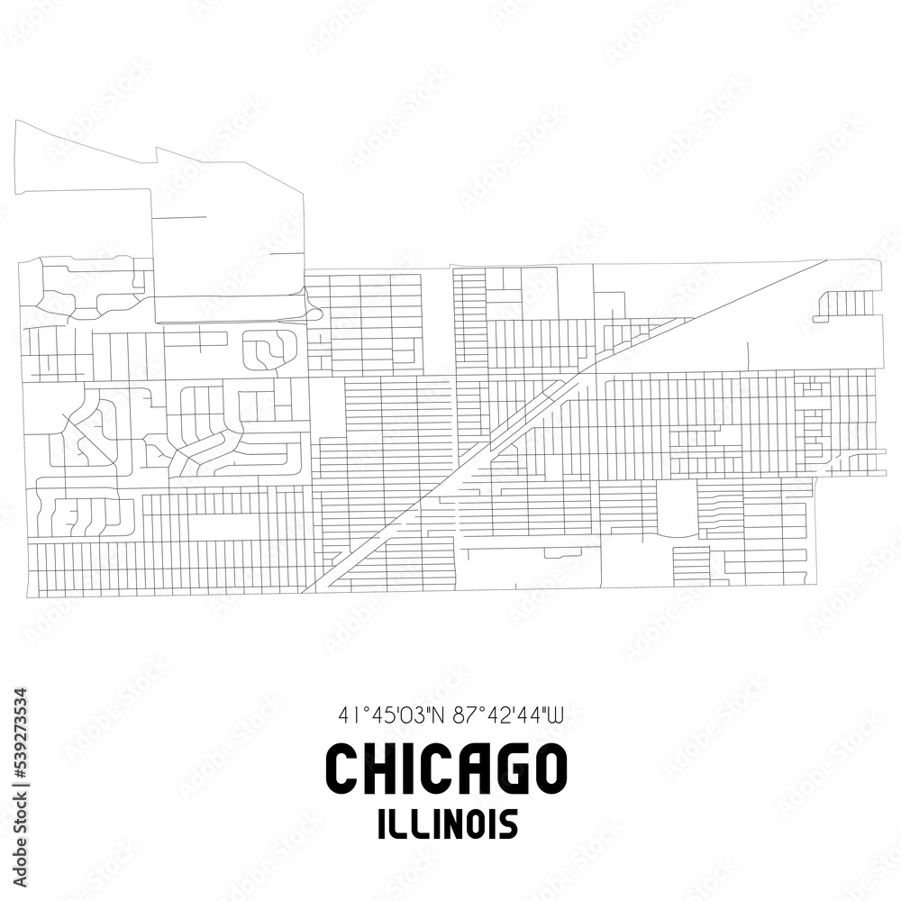 Chicago Illinois. US street map with black and white lines.