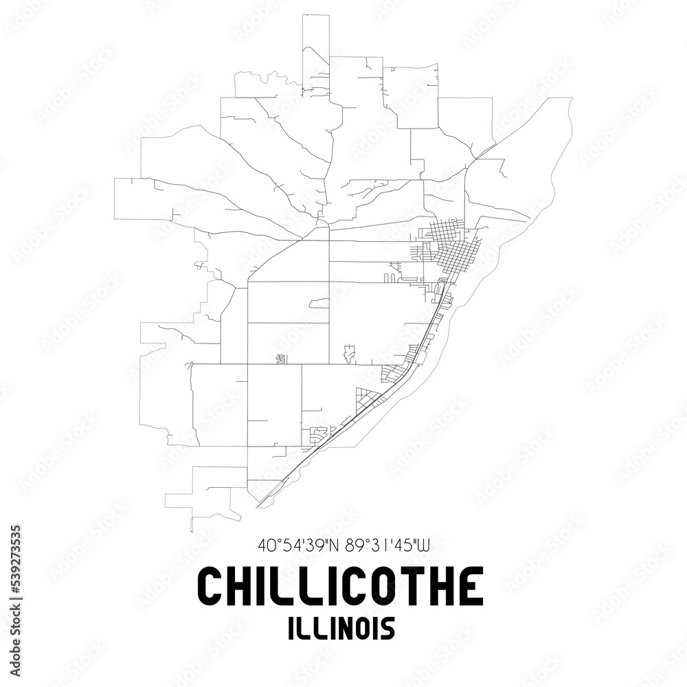 Chillicothe Illinois. US street map with black and white lines.