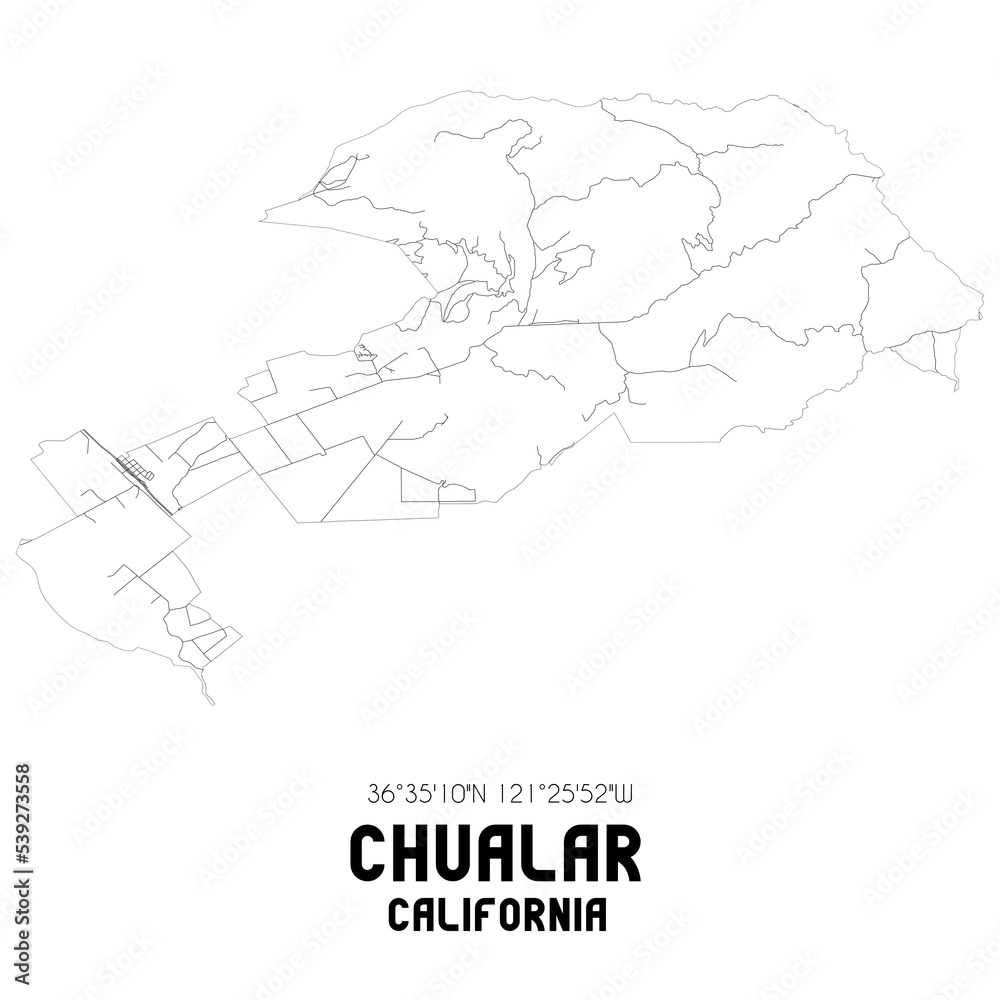 Chualar California. US street map with black and white lines.