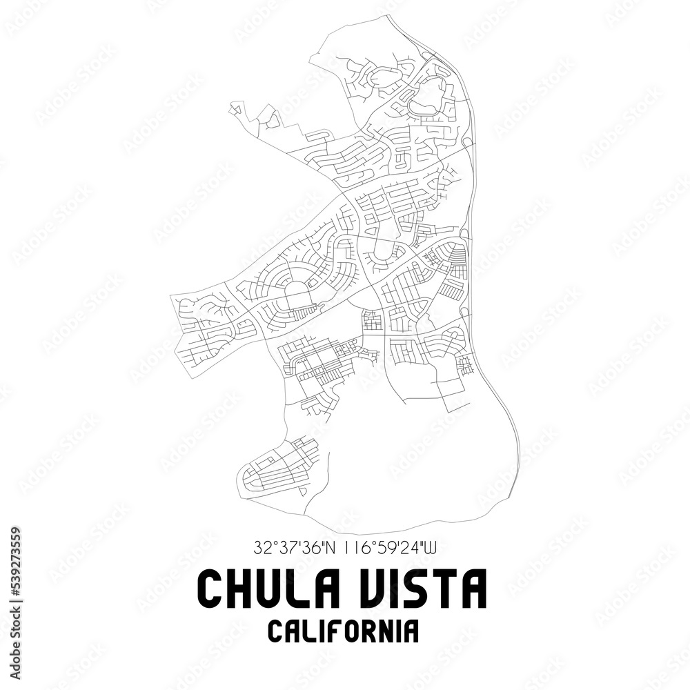 Chula Vista California. US street map with black and white lines.