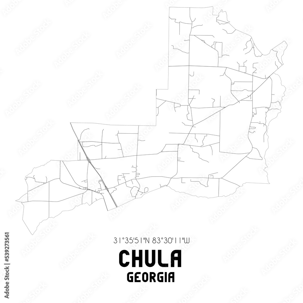 Chula Georgia. US street map with black and white lines.