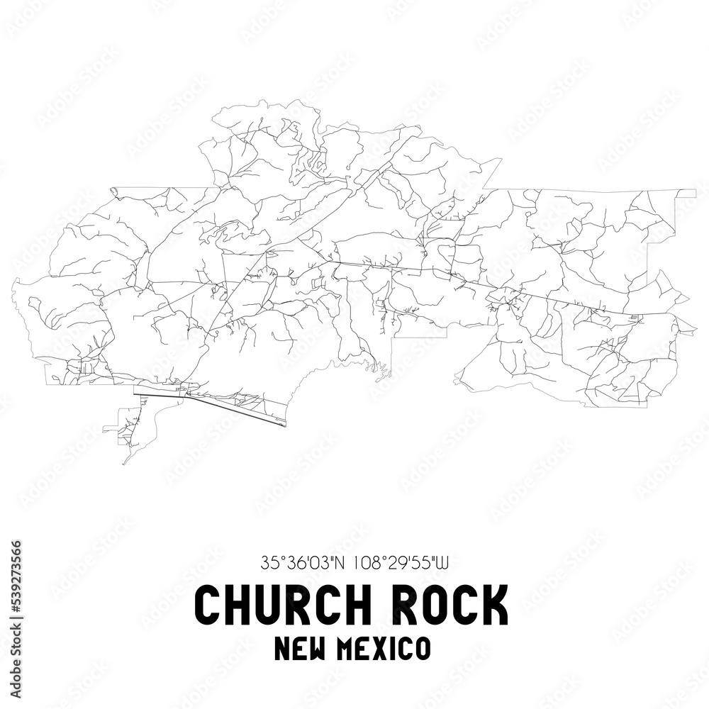 Church Rock New Mexico. US street map with black and white lines.