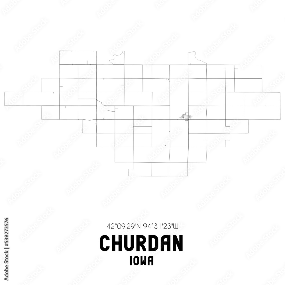 Churdan Iowa. US street map with black and white lines. Churdan Iowa. US street map with black and white lines.