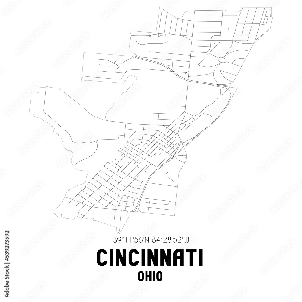 Cincinnati Ohio. US street map with black and white lines. Cincinnati Ohio. US street map with black and white lines.