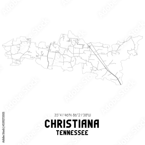 Christiana Tennessee. US street map with black and white lines.