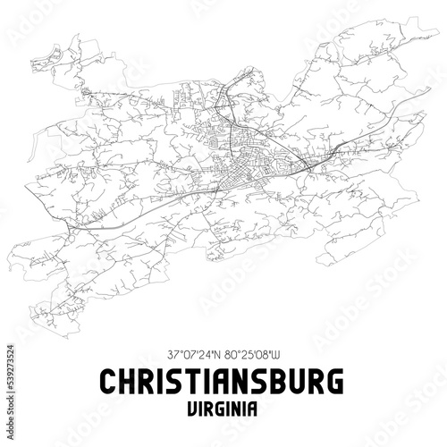 Christiansburg Virginia. US street map with black and white lines.