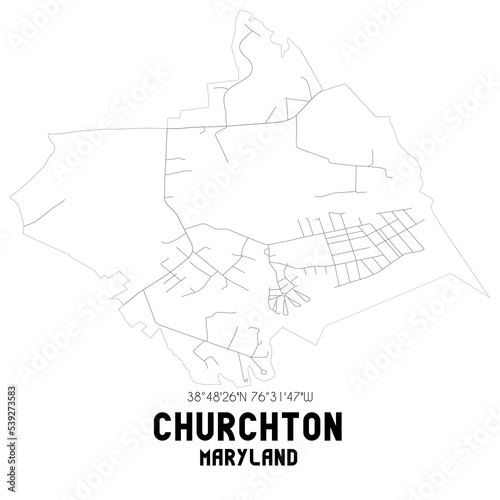 Churchton Maryland. US street map with black and white lines.