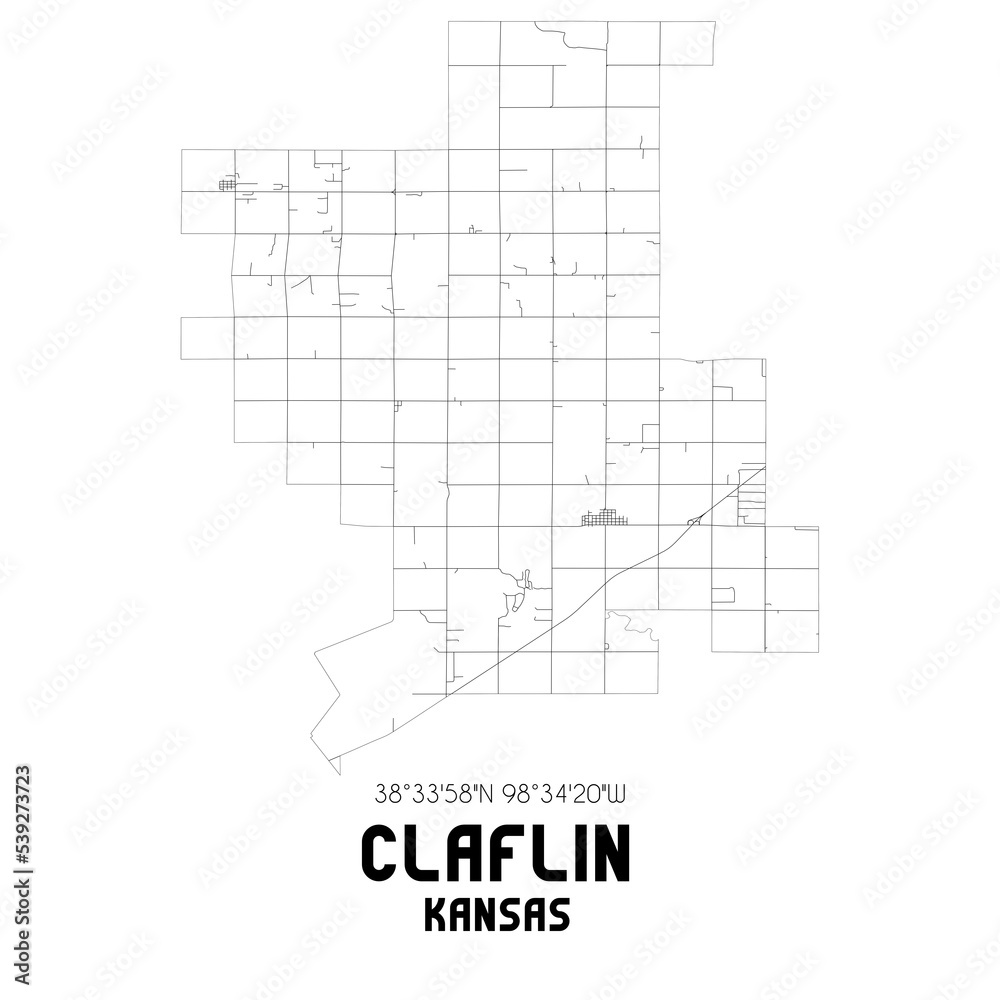 Claflin Kansas. US street map with black and white lines.