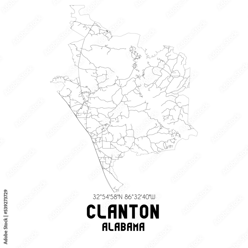 Fototapeta mapa świata dla dzieci Clanton Alabama. US street map with