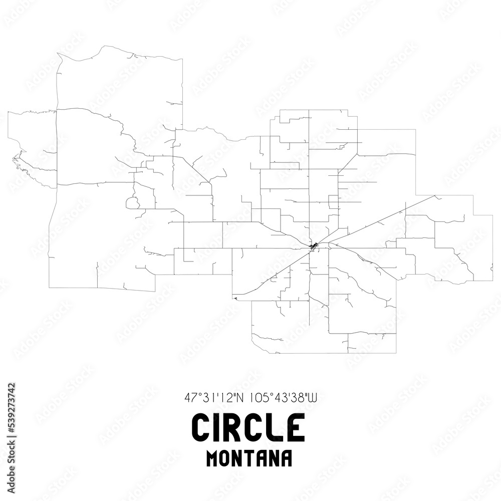 Circle Montana. US street map with black and white lines. Stock