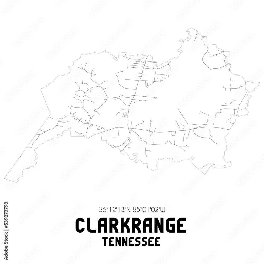 Clarkrange Tennessee. US street map with black and white lines.
