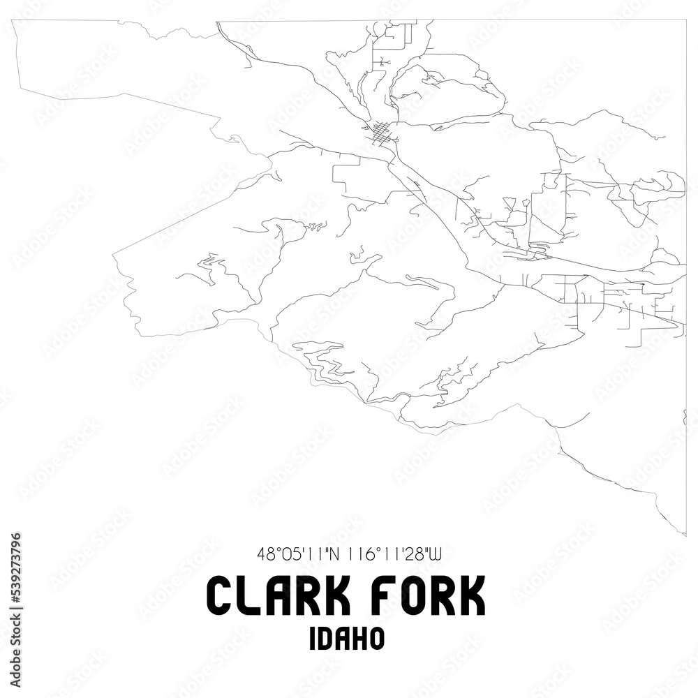 Clark Fork Idaho. US street map with black and white lines.