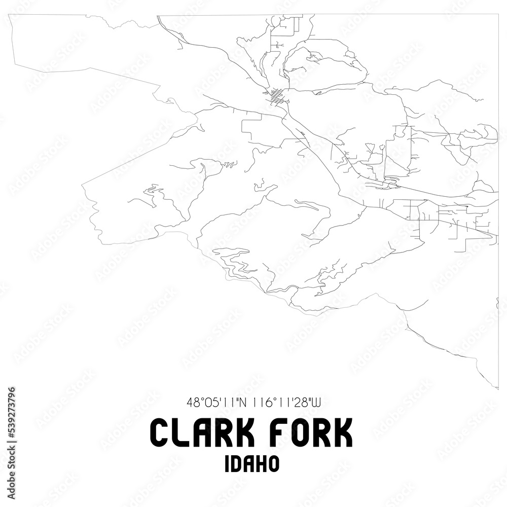 Clark Fork Idaho. US street map with black and white lines. Clark Fork Idaho. US street map with black and white lines.
