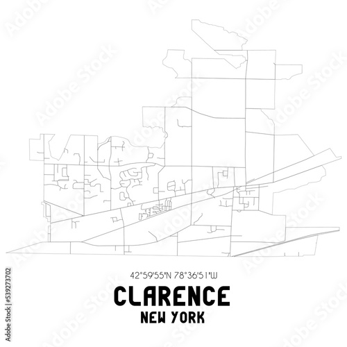 Clarence New York. US street map with black and white lines. photo