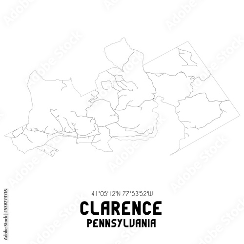 Clarence Pennsylvania. US street map with black and white lines.
