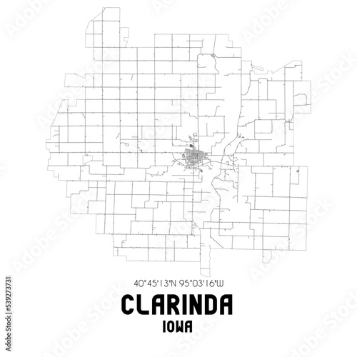 Clarinda Iowa. US street map with black and white lines.
